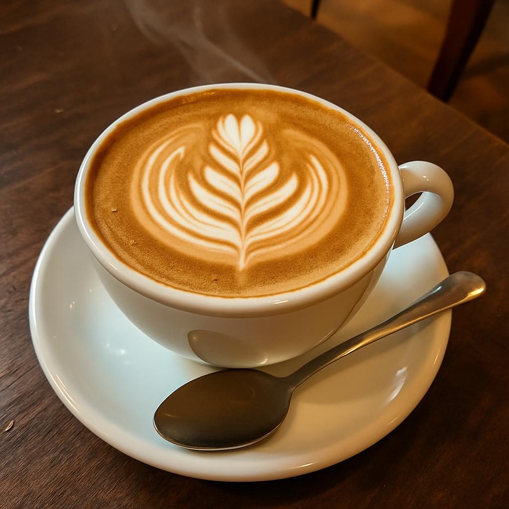A cappuccino with leaf latte art, close up